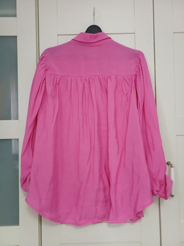 Pembe Düğmeli Keten Kadın Gömlek - Görsel 3