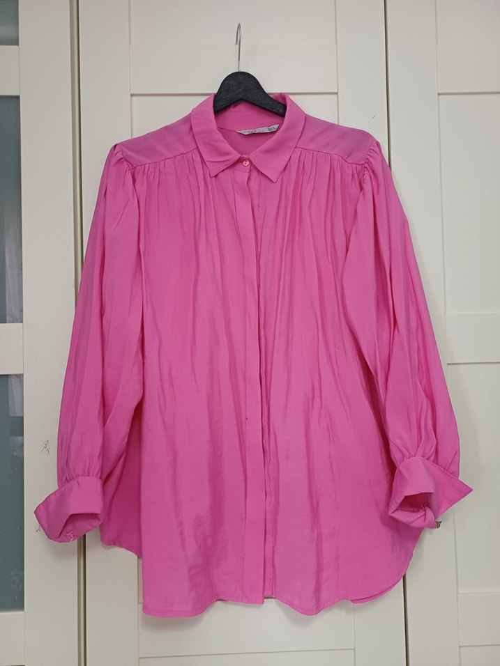 Pembe Düğmeli Keten Kadın Gömlek - Görsel 2