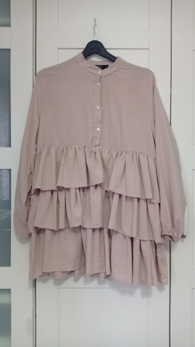 Bej Keten Volanlı Midi Tunik - Görsel 2