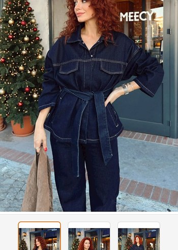 Kadın Lacivert Denim Uzun Tulum - Görsel 3