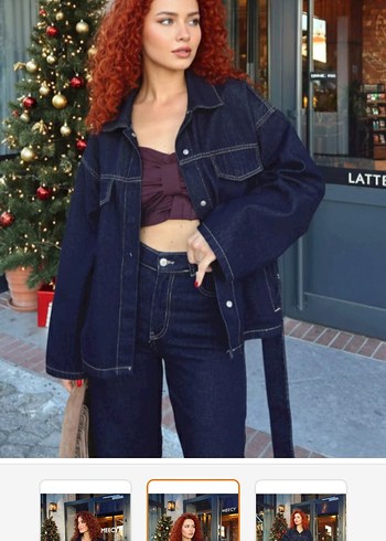 Kadın Lacivert Denim Uzun Tulum - Görsel 2