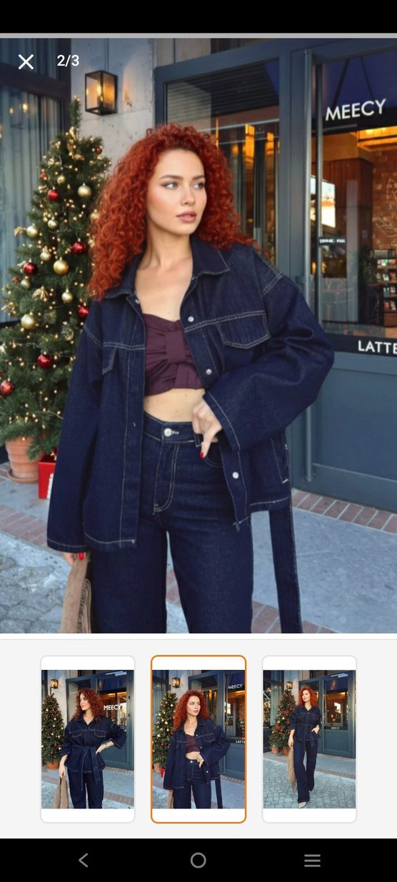 Kadın Lacivert Denim Uzun Tulum - Görsel 2