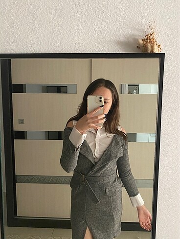 Diğer gömlek yaka şık triko elbıse