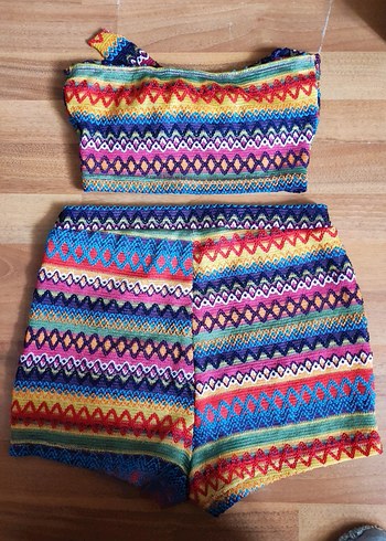 Renkli Bohem Örgü Mini Şort takımı - Görsel 6