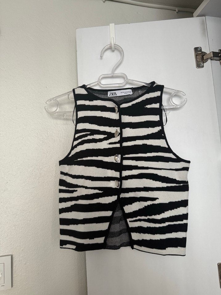 Zebra Desenli Düğmeli Kadın Yelek - Görsel 4