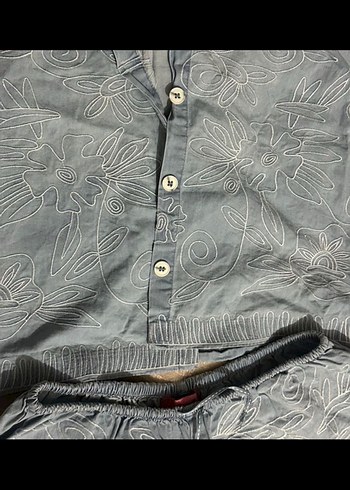 Quzu Mavi Kolsuz Nakışlı Denim  Takım - Görsel 5