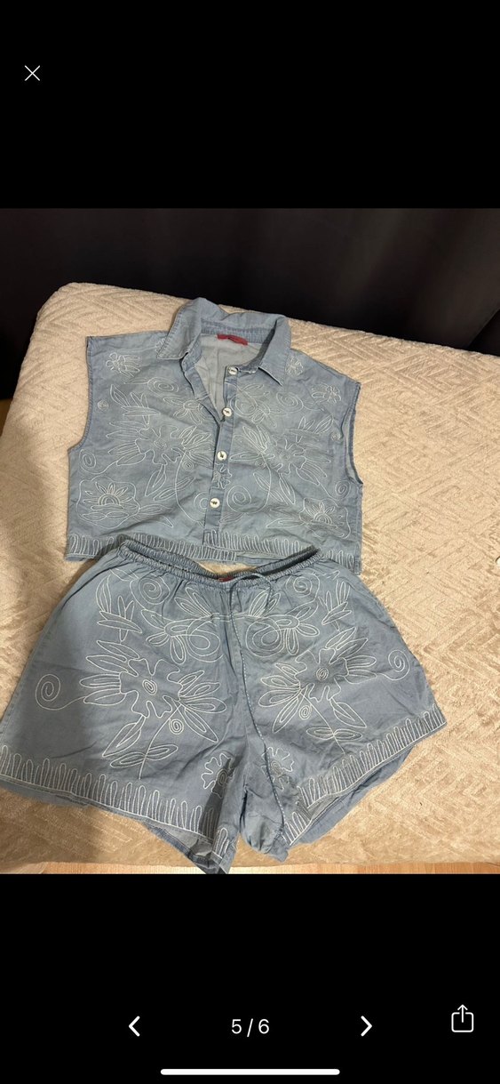 Quzu Mavi Kolsuz Nakışlı Denim  Takım - Görsel 4