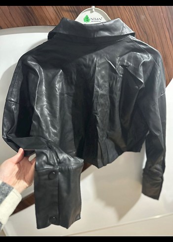 Düğmeli Siyah Deri Kadın Ceket Pantolon Takım - Görsel 2