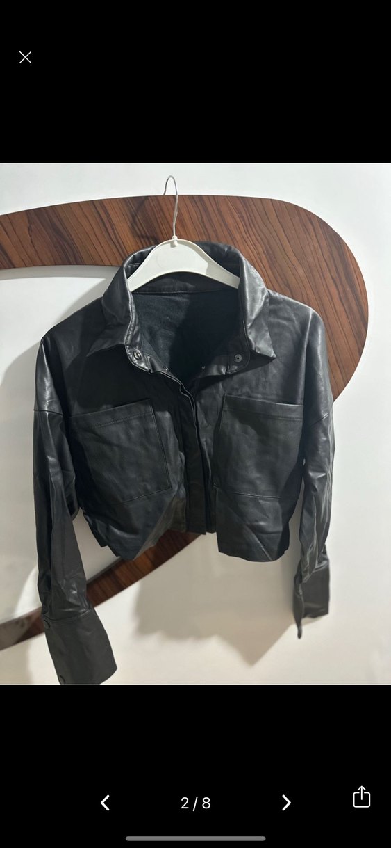 Düğmeli Siyah Deri Kadın Ceket Pantolon Takım - Görsel 3