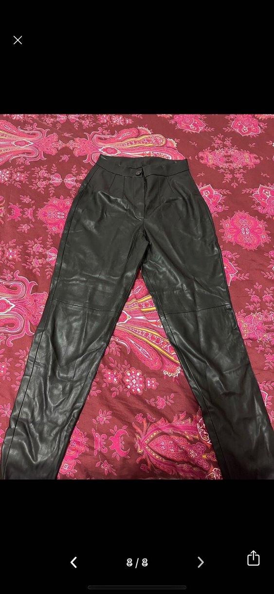 Düğmeli Siyah Deri Kadın Ceket Pantolon Takım - Görsel 5