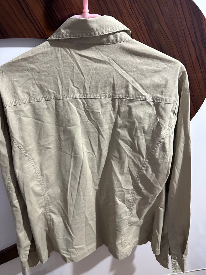 İtalyan Düğmeli Bej Keten Vintage Gömlek - Görsel 3