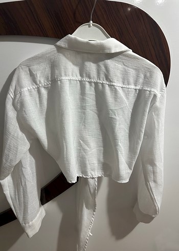 Beyaz Keten Bağlamalı Gömlek - Görsel 3