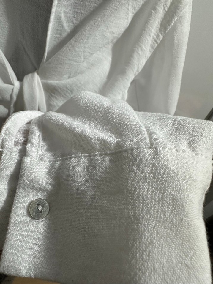 Beyaz Keten Bağlamalı Gömlek - Görsel 2