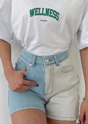 Mavi Pamuklu Oversize Kadın Tişört - Görsel 5