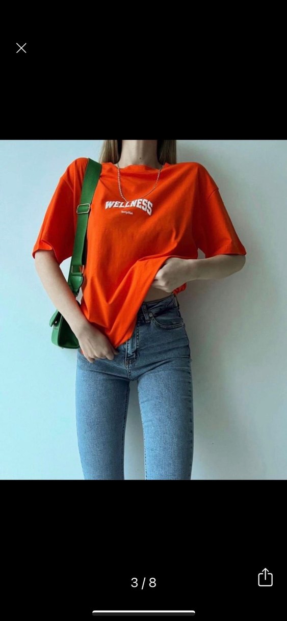 Mavi Pamuklu Oversize Kadın Tişört - Görsel 3