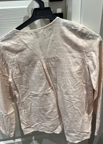 Düğmeli Beyaz Nakışlı Keten Kız çocuk Gömlek - Görsel 3