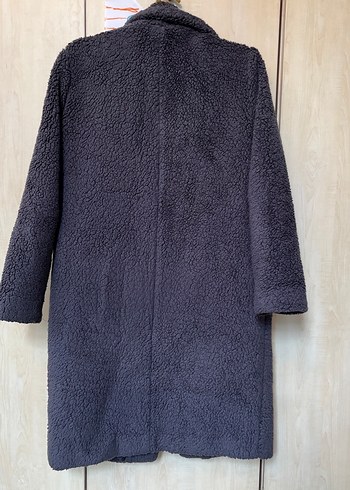 Gri Kadın Midi Boy Peluş Kaban - Görsel 3