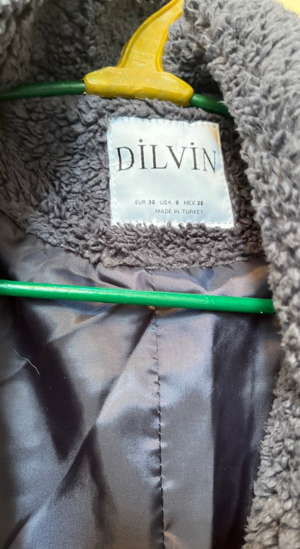 Gri Kadın Midi Boy Peluş Kaban - Görsel 2