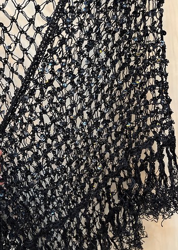 Siyah Örgü Kadın Şal - Görsel 2