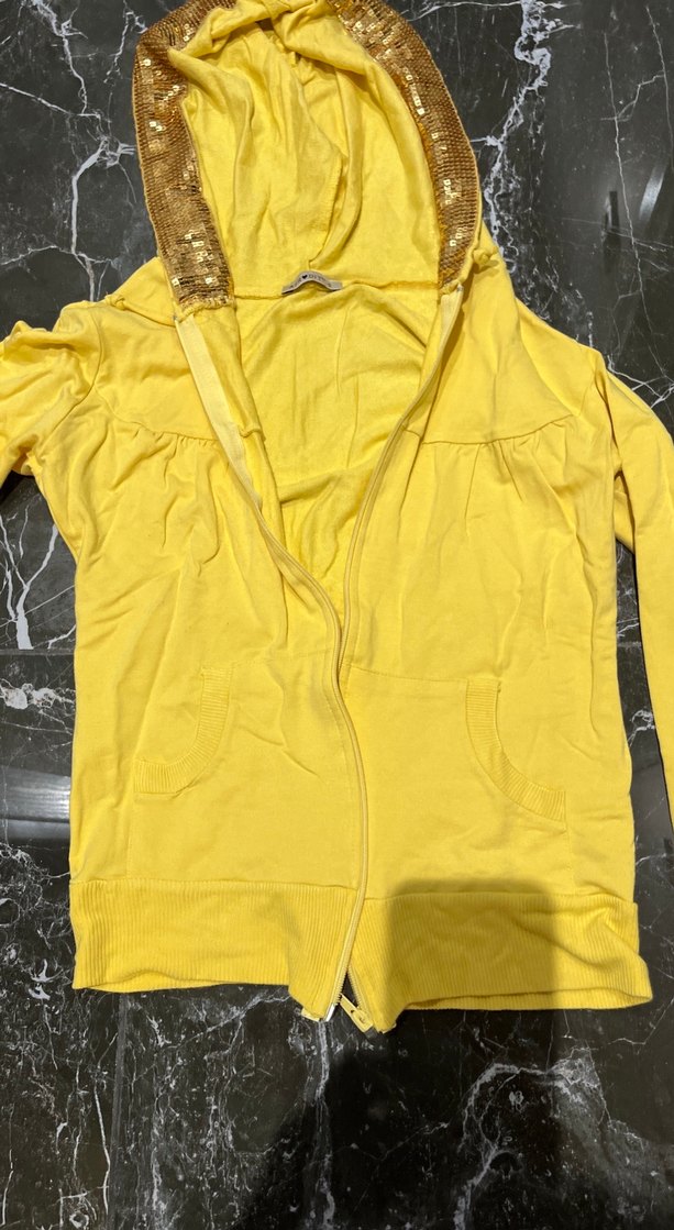 Sarı Parlak Kapüşonlu Kadın Ceket - Görsel 4