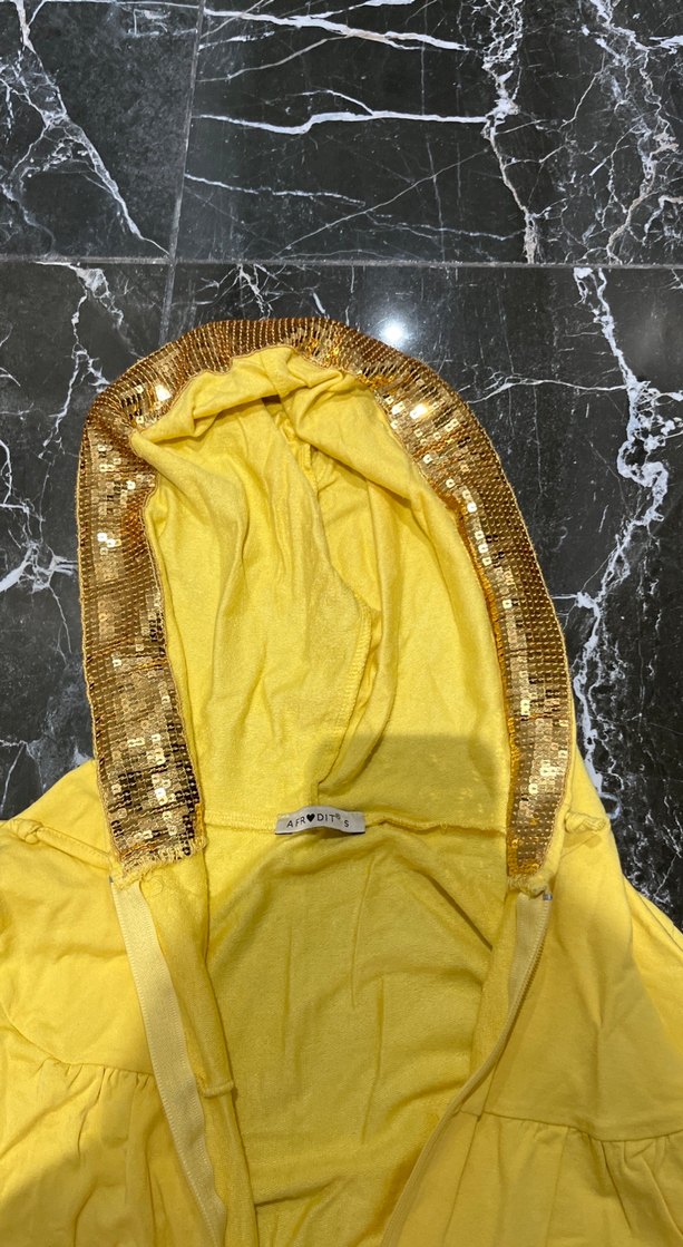 Sarı Parlak Kapüşonlu Kadın Ceket - Görsel 3
