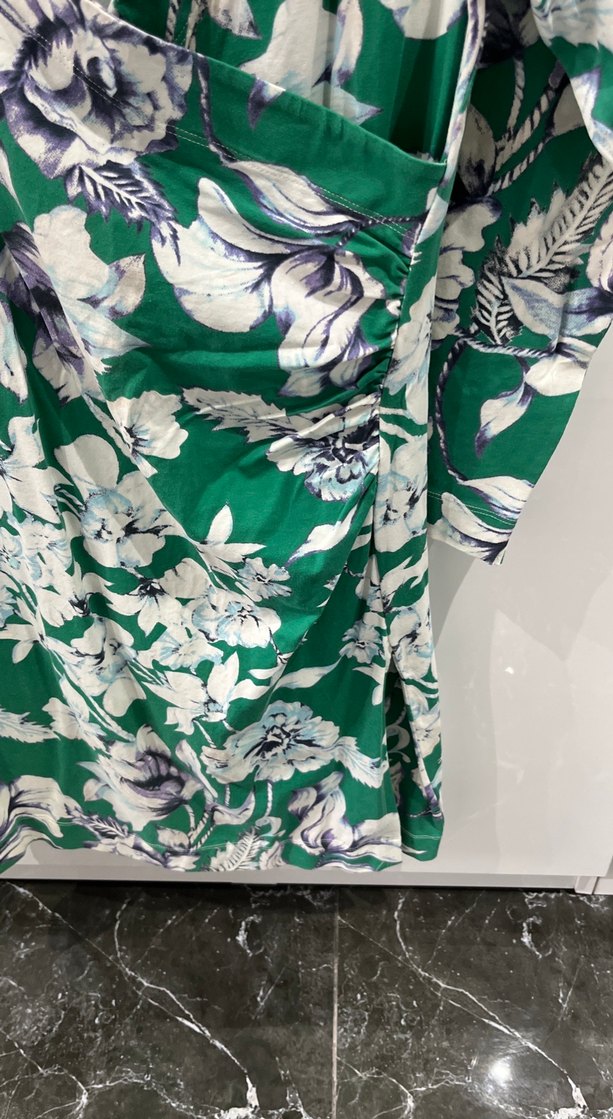 Soft surroundings marka Yeşil Çiçek Desenli drapeli kadın elbise - Görsel 4