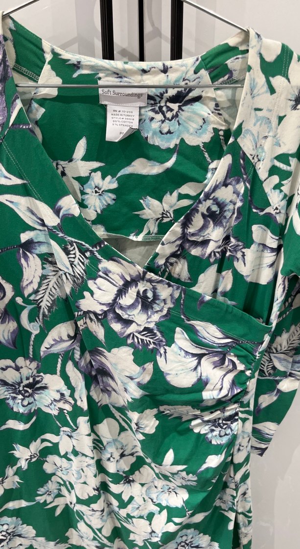 Soft surroundings marka Yeşil Çiçek Desenli drapeli kadın elbise - Görsel 2