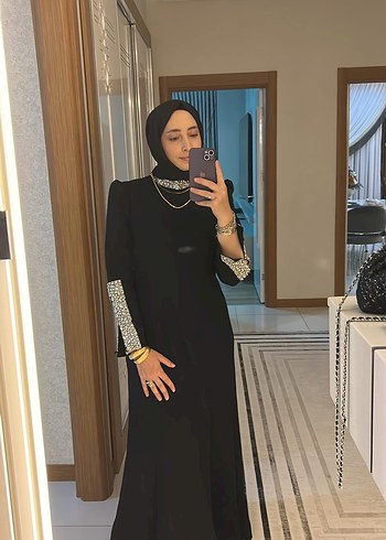 Abiye Uzun Siyah Kadın Ofis Elbisesi, Drapeli