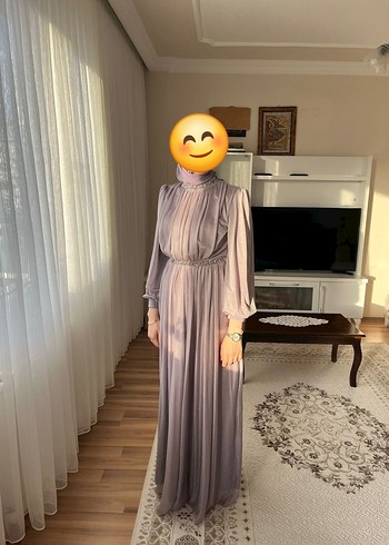 Gri Uzun Kollu Salaş Abiye Elbise