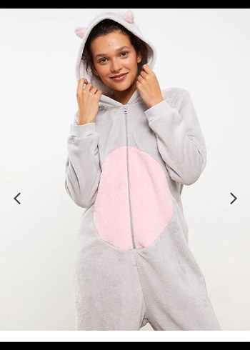 LC Waikiki Gri Kapüşonlu Kadın Tulum Pijama