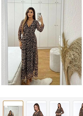 m Beden Leopar elbise