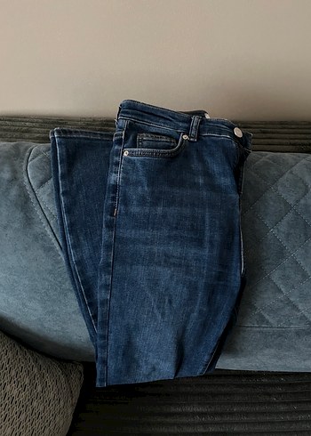 Lacivert Dar Kesim Midi Kadın Kot Pantolon - Görsel 5