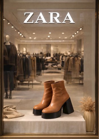 Zara Deri Platform Topuklu Kadin Bot