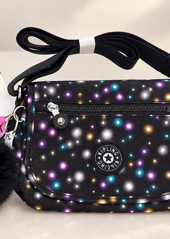 Kipling Renkli İsiltili Siyah Capraz Canta