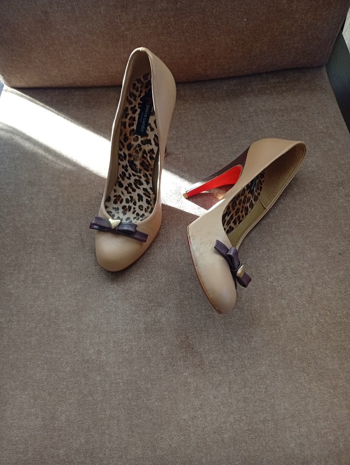 Bej Leopar Desenli Dolgu Topuklu Stiletto - Görsel 2