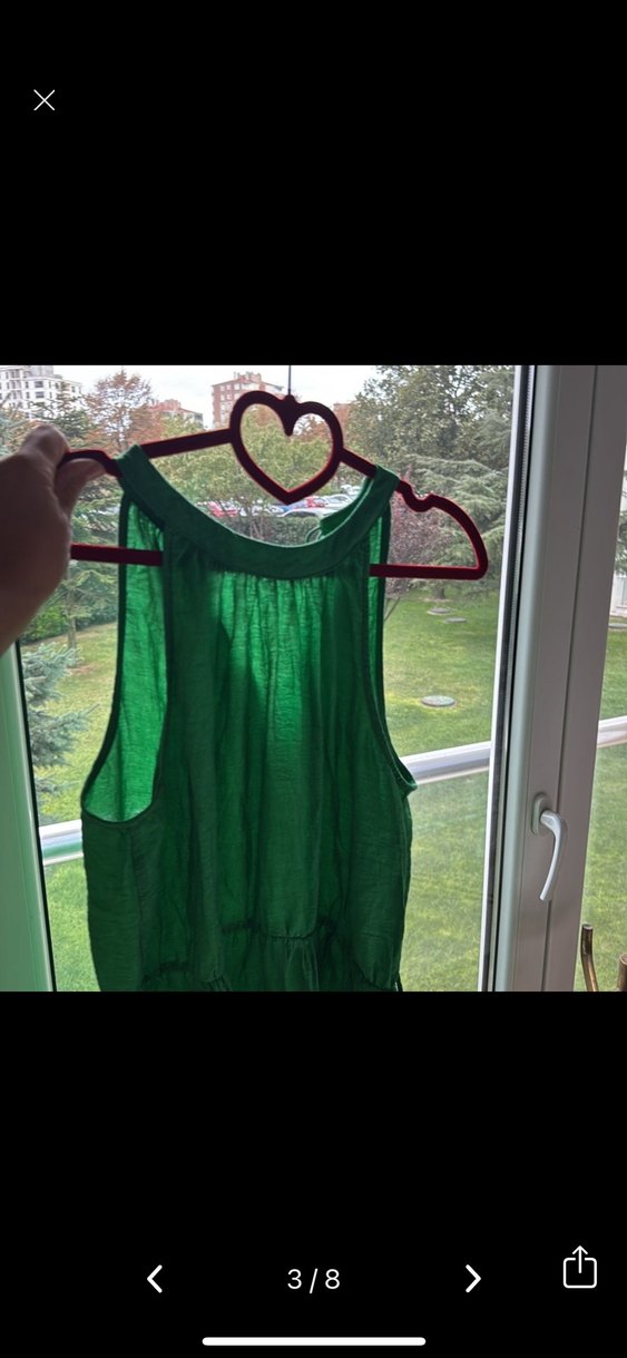 Yeşil Kolsuz Uzun Keten Elbise - Görsel 2