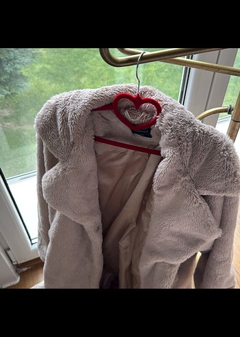 Bej Uzun Peluş Kadın Kaban - Görsel 2