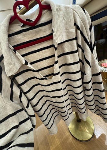 Çizgili Gri Kadın Örgü Kazak - Görsel 5