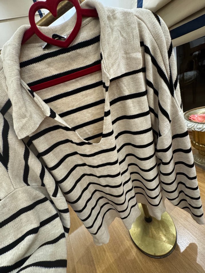 Çizgili Gri Kadın Örgü Kazak - Görsel 5