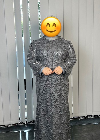 diğer Beden 54 beden Gri İşlemeli Payetli Abiye