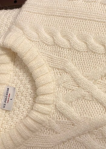 US Polo Beyaz Örgü Kadın Kazak - Görsel 3