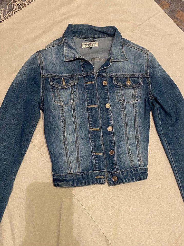 Düğmeli Mavi Kadın Denim Kot Ceket - Görsel 3