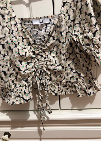 Ekru Desenli Straplez Kadın Bluz - Görsel 5