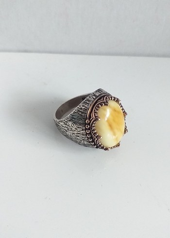 Erkek Vintage gümüş kaya damla kehribar yüzük