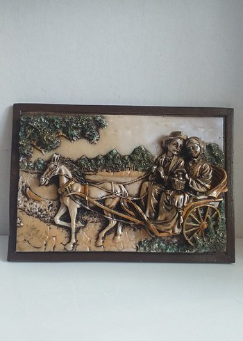  Beden kahverengi Renk At Arabası Temalı Kabartma Tablo 23x17