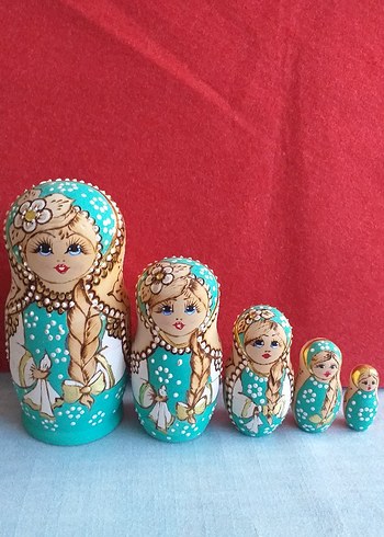 Turkuaz Renkli Rus Matruşka Bebek Seti