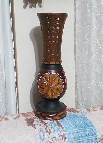 Dekoratif ahşap büyük boy vazo 46 cm 