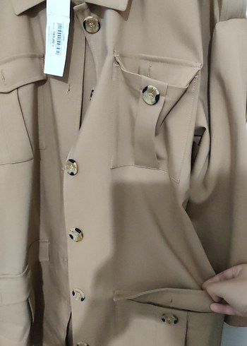 46 Beden Bej Midi Kuşaklı Kadın Trençkot,kaban