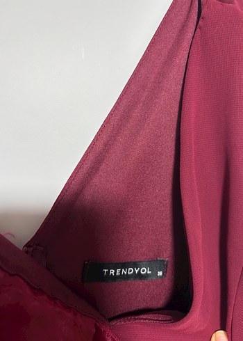 Bordo V Yakalı Uzun Abiye Elbise - Görsel 5