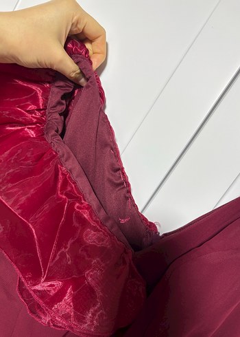 Bordo V Yakalı Uzun Abiye Elbise - Görsel 4